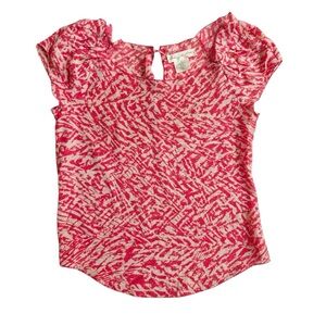 Staring at Stars Anthropology Coral and Beige Ruffled Flutter Sleeve Blouse Top